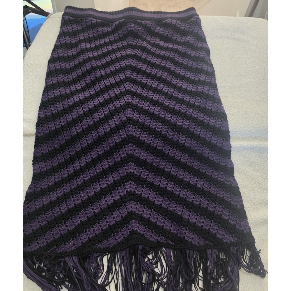 Women Purple Fringe Goblin Grunge Open Knit Crochet Festival Artsy Midi Skirt